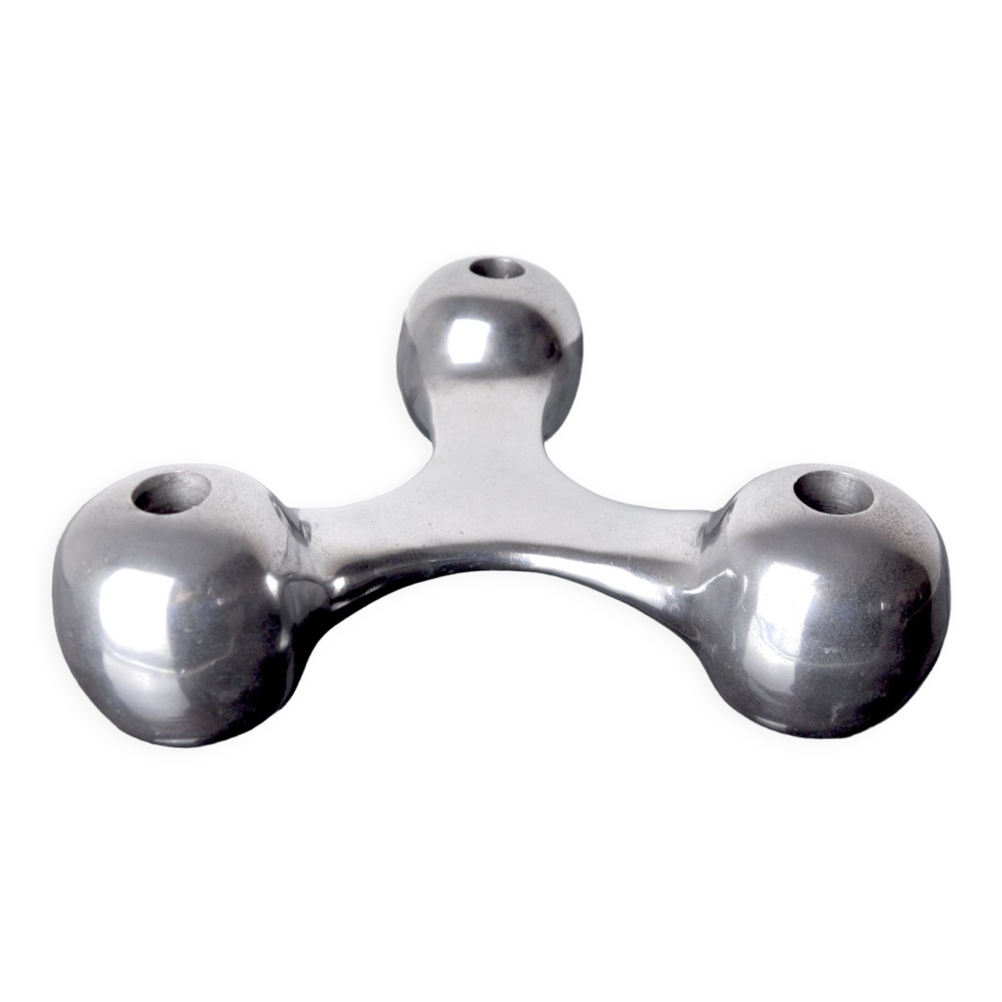 Scandinavian Boomerang candle holders, aluminium, Denmark, 1970