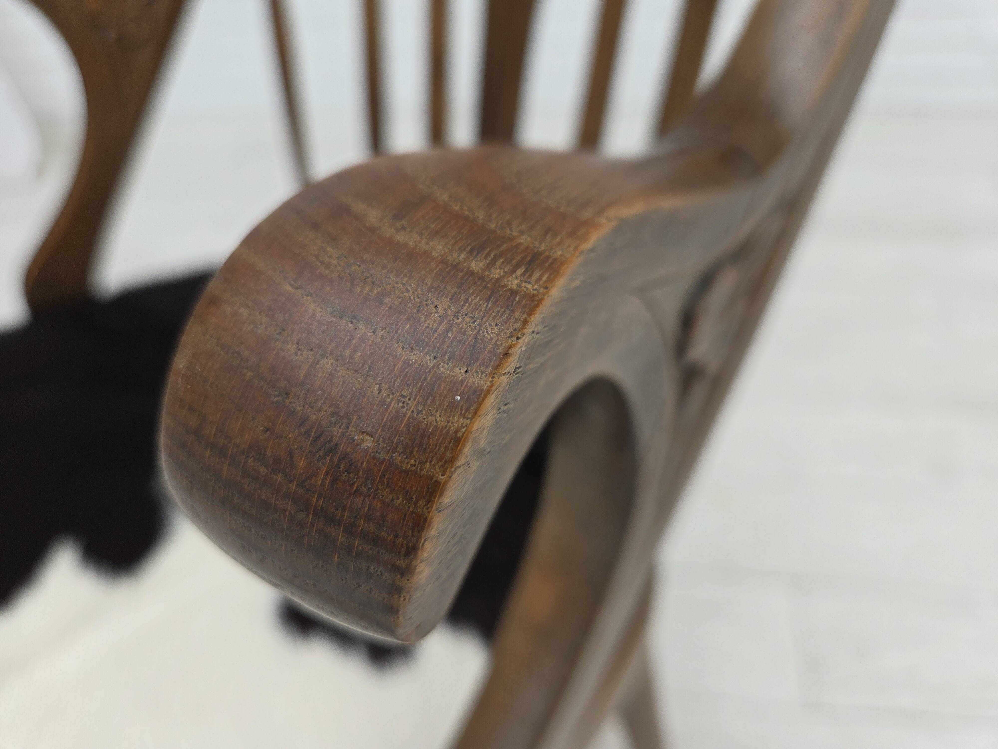 1960s, Danish high-backed armchair, reupholstered, furniture cowhide, oak.