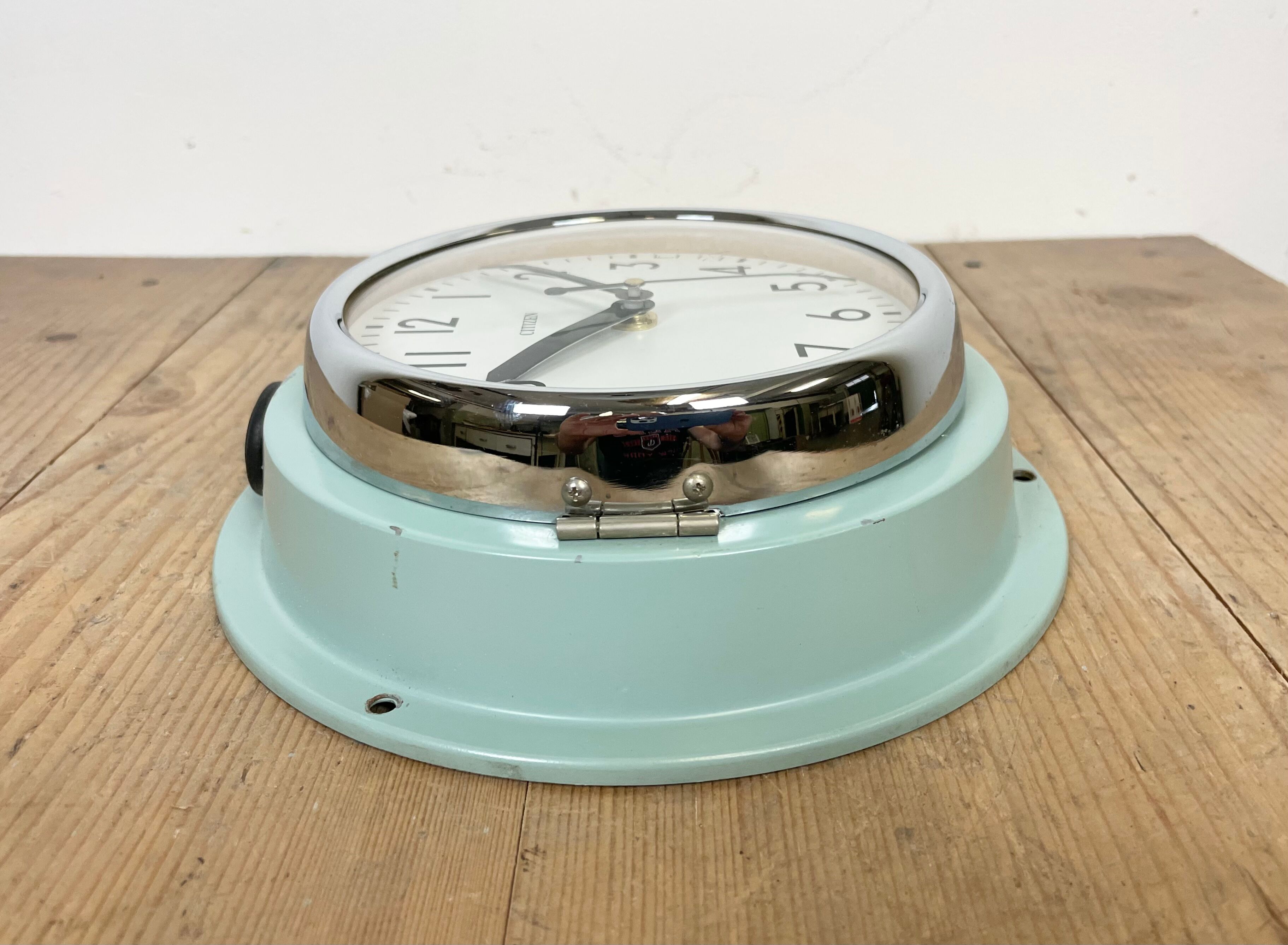 Vintage blue citizen navy wall clock, 1970s