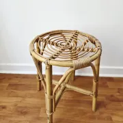 Vintage rattan stool in bohemian retro style - 1950s/1960s