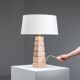Geometric pyramid shaped travertine-onyx table lamp