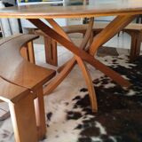 Set of 1 table + 2 benches by Pierre Chapo for Seltz