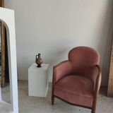 Armchair art deco pink velvet trim