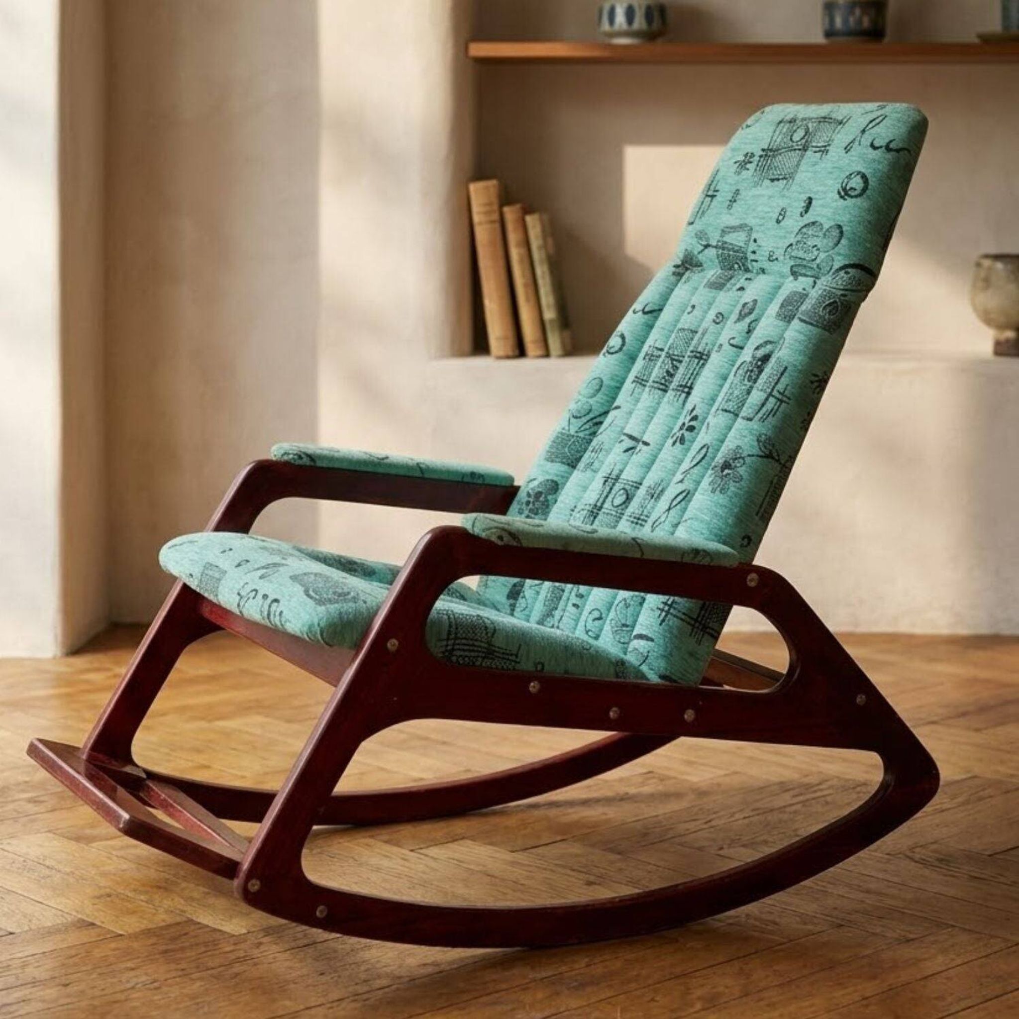 Wooden rocking chair by ÚLUV, mid-century modern, 1970s, Czechoslovakia