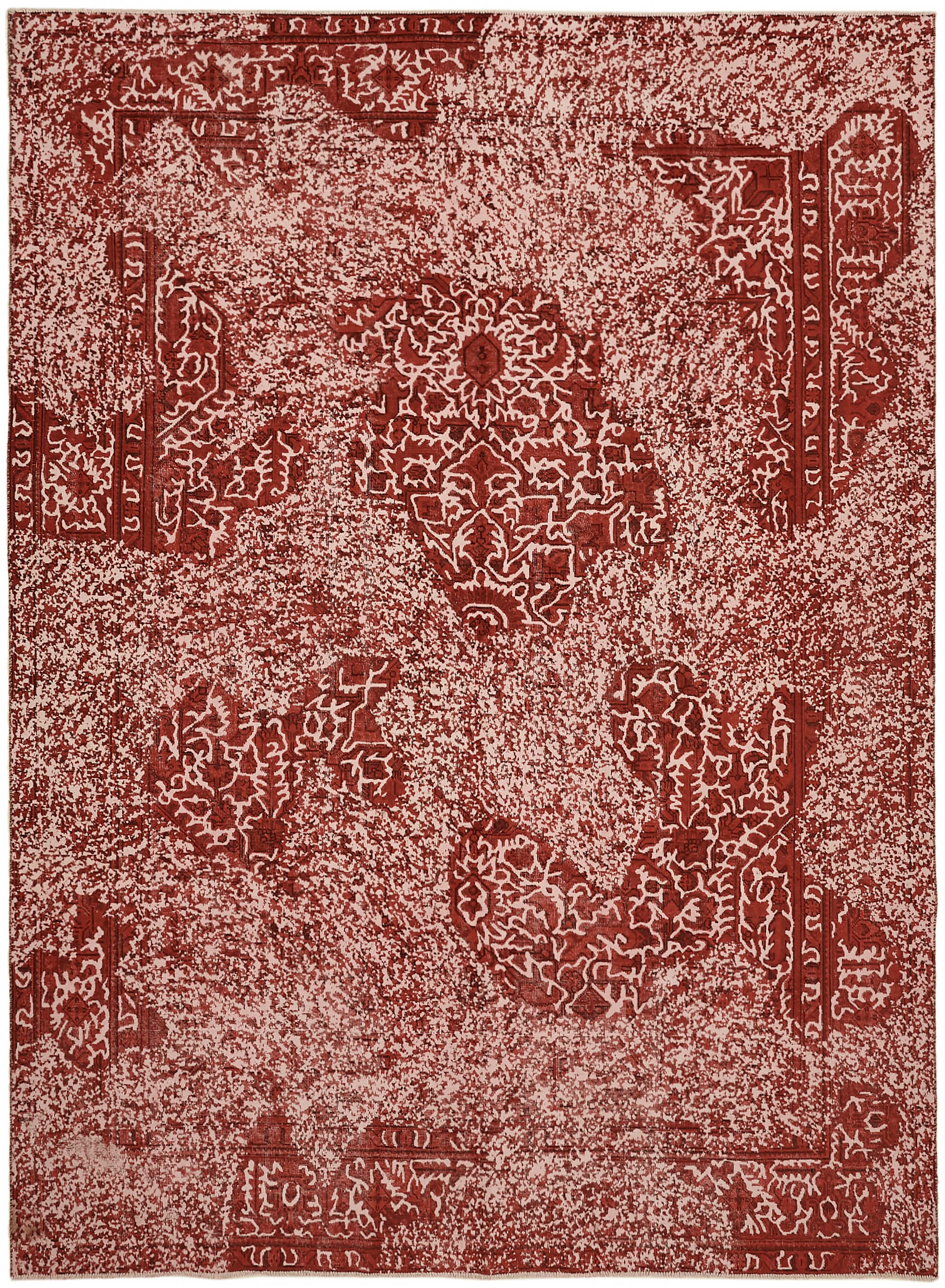 Tapis de laine rouge fait main oriental décoratif années 1980