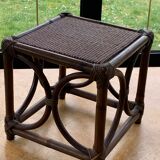 Small square-shaped side table in bamboo and vintage wicker