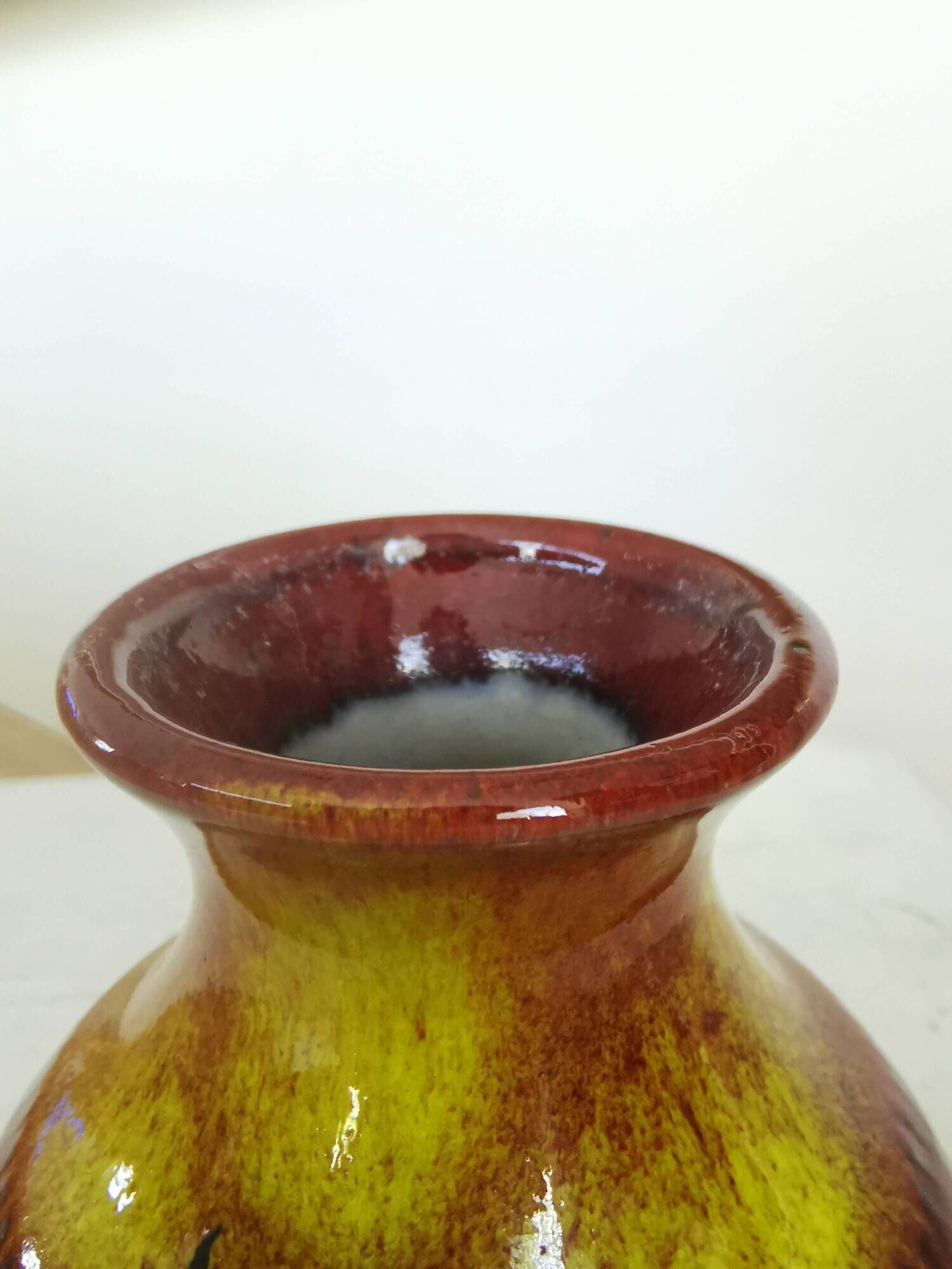 Vintage Scheurich Fat Lava Vase: West German Red & Yellow Pottery