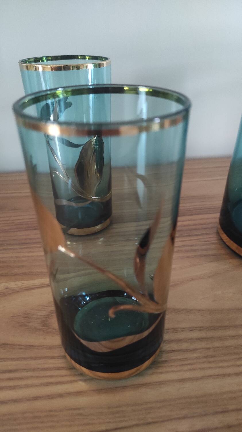 Orangeade service in blue and gold enameled glass