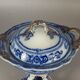 Beautiful covered tripod compote dish in blue and gold earthenware from the late 19th century SC