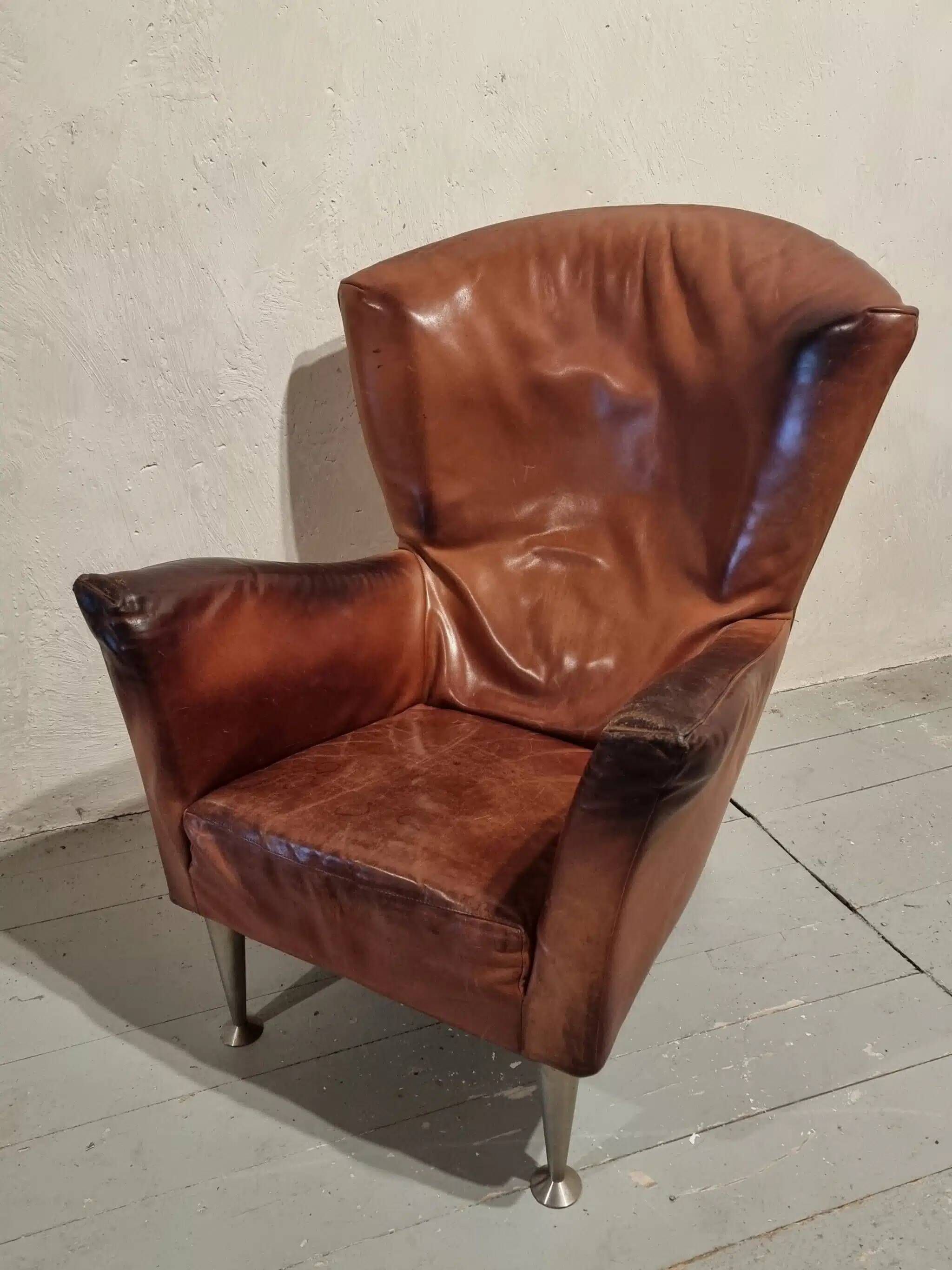 Vintage Dutch leather lounge chair, 1990s, Montis style
