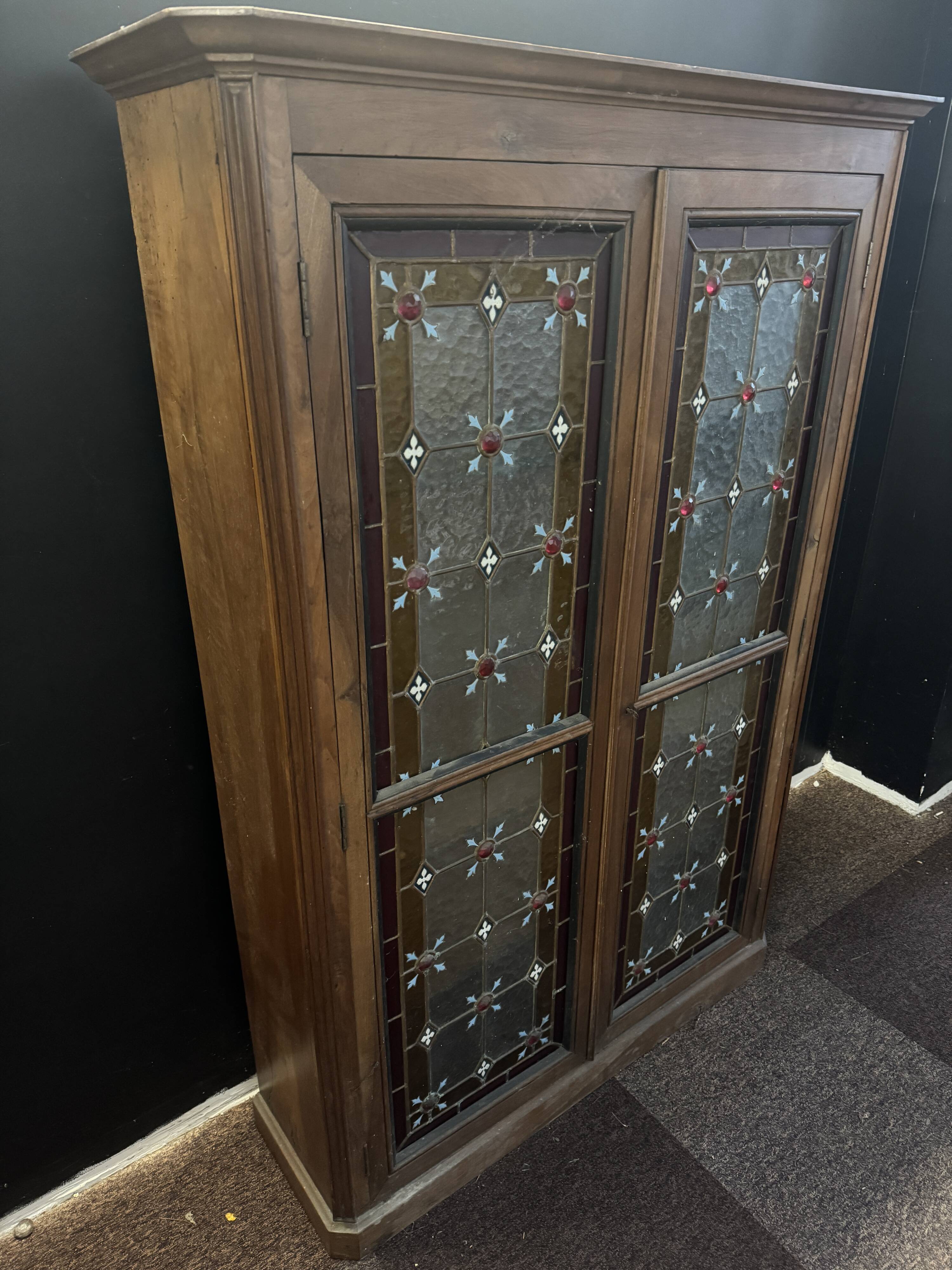 Antique presbytery display case – stained glass windows, religious inspiration