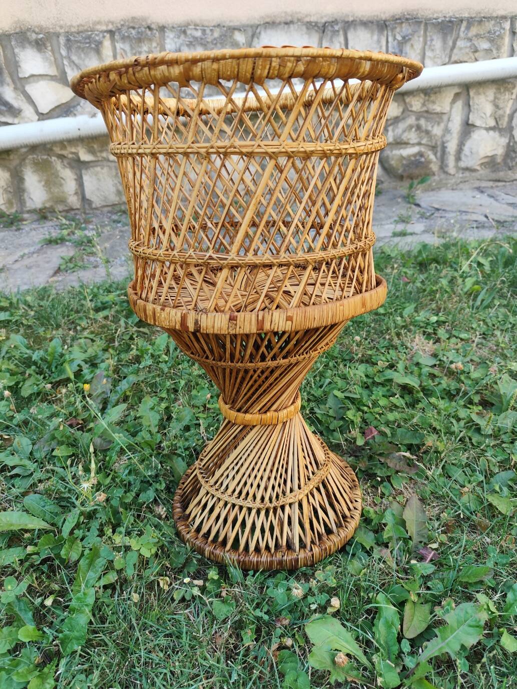 Porte plante rotin vintage
