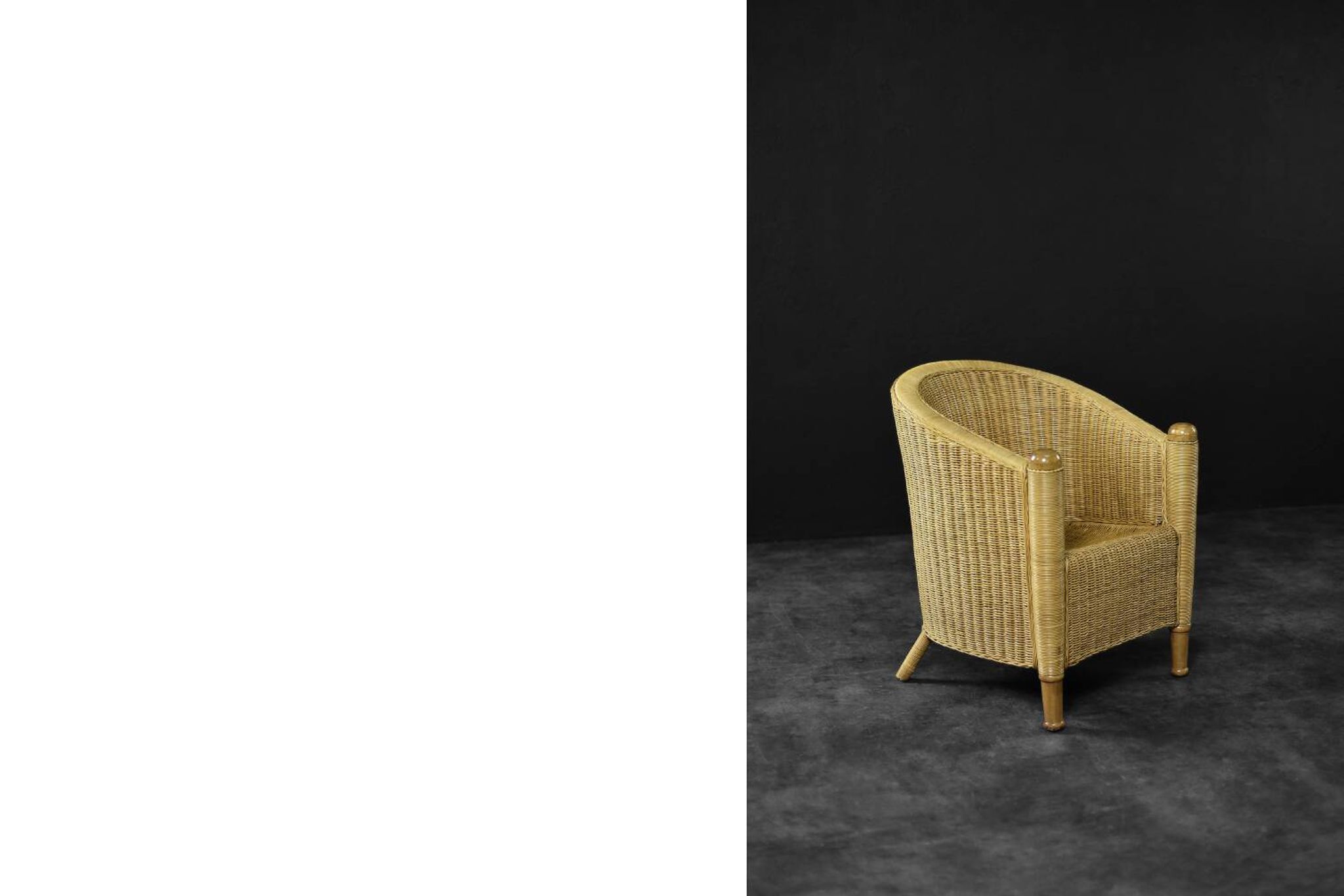 Vintage Mid-Century Italian Modern Boho Rattan Barrel Chair, 1970s