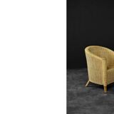 Vintage Mid-Century Italian Modern Boho Rattan Barrel Chair, 1970s