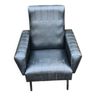 Black skaÏ armchair / metal legs / 70s