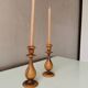 Ensemble de 2 bougeoirs vintage en bois, 1970