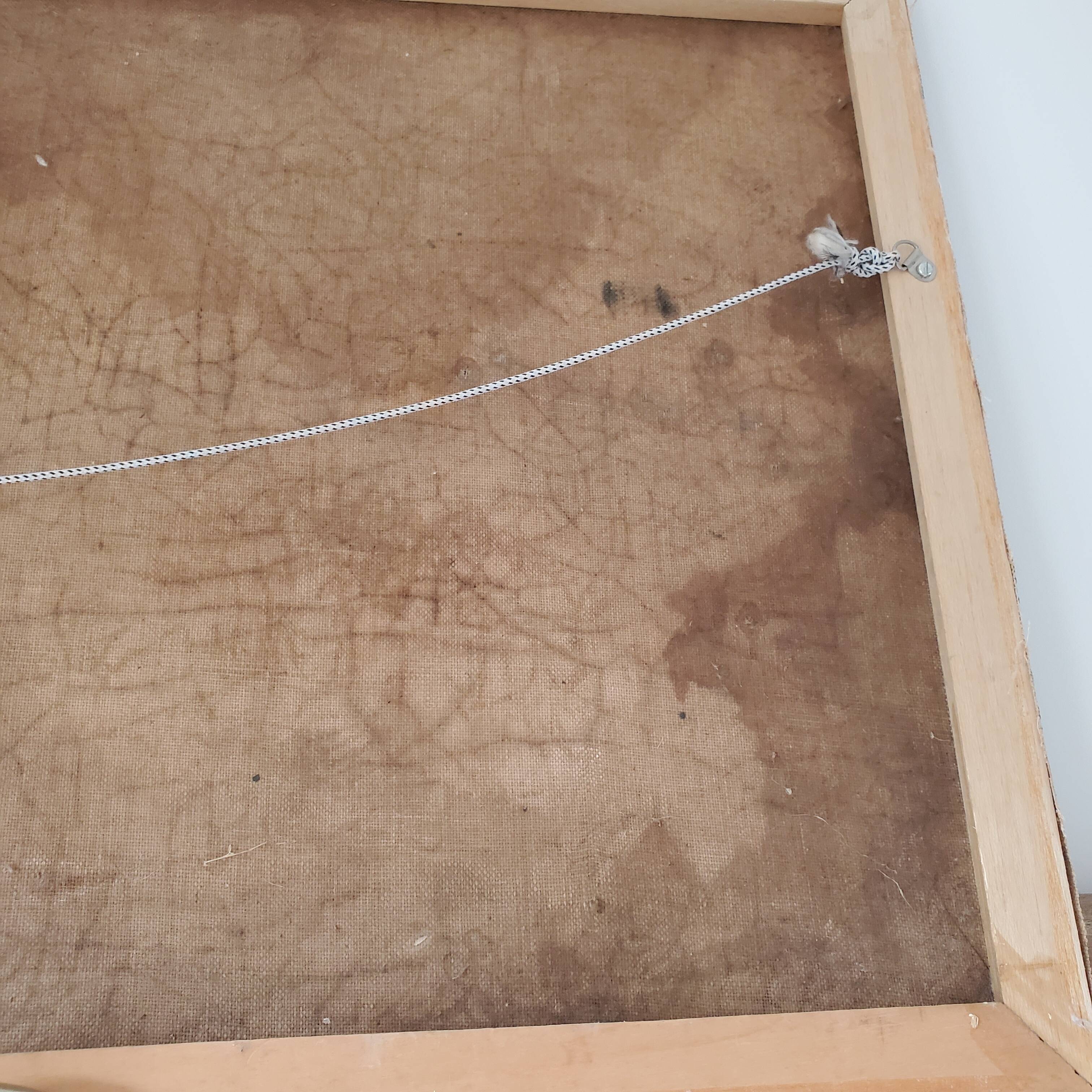 Tableau ancien peinture paysage de rizières et montage