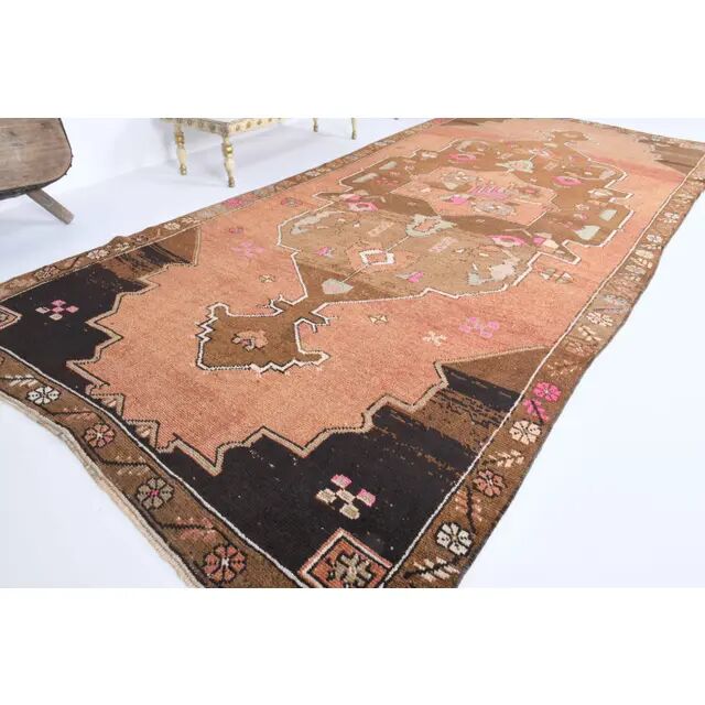 Vintage Turkish Hand-Knotted Wool Cotton Orange Runner 159x366
