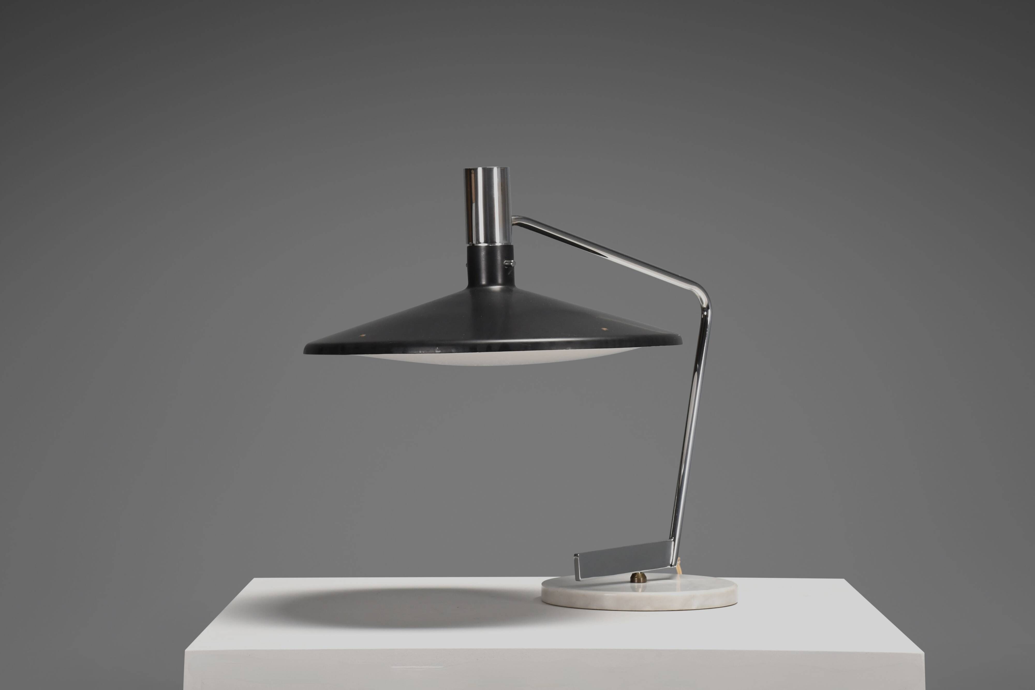 Metal, chrome and marble table lamp by Georges Frydman for EFA, France 1960s