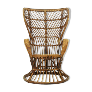 fauteuil vintage en osier, - 1950