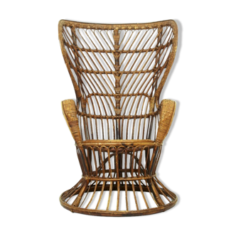 Vintage wicker lounge chair, italian 1950s