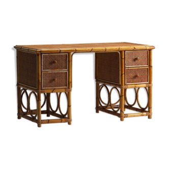 Bureau décoratif en bambou des années 1970