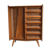 Wooden and rattan chest of drawers