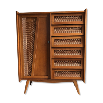 Wooden and rattan chest of drawers