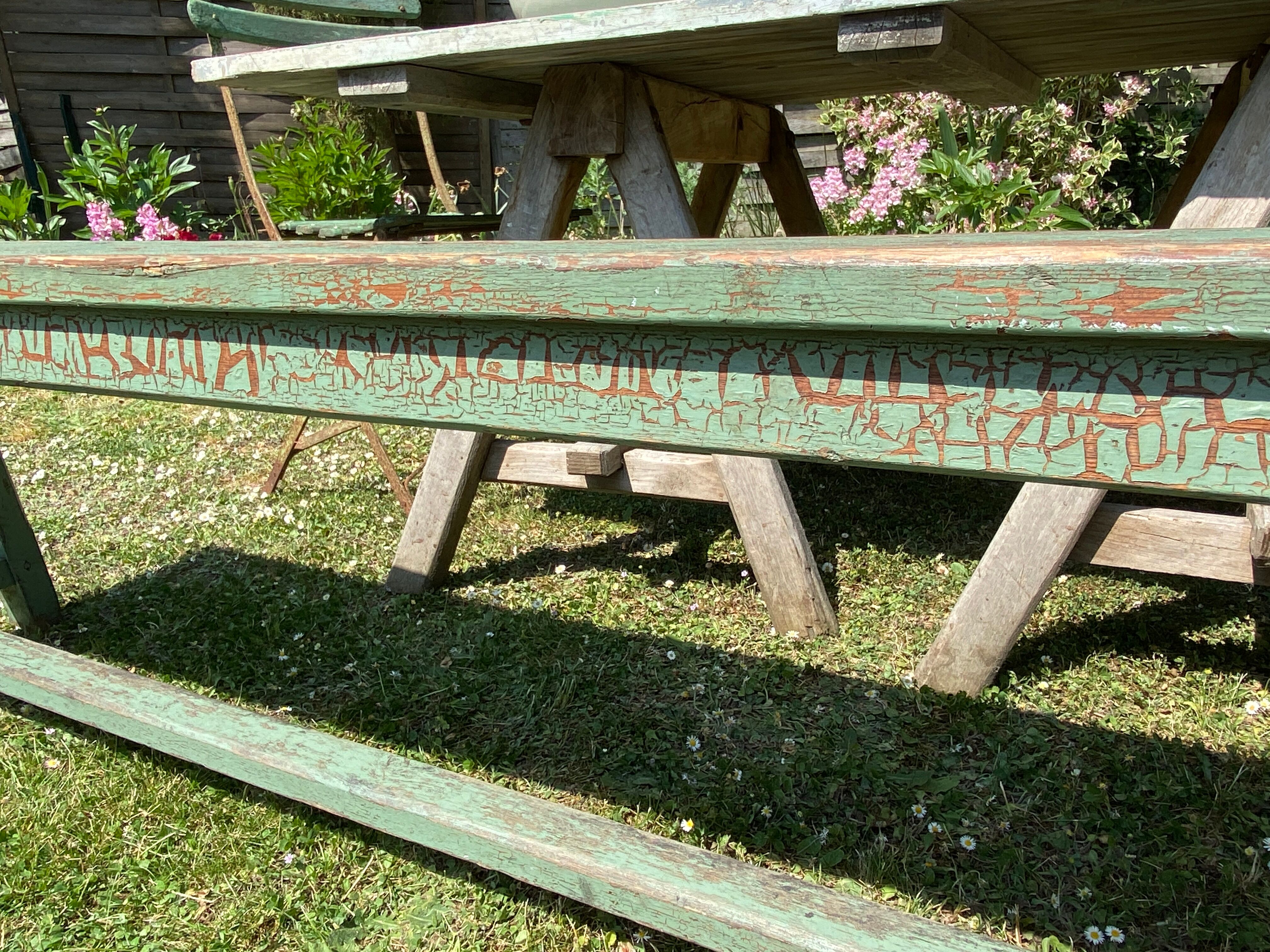 Old solid wood farmhouse bench