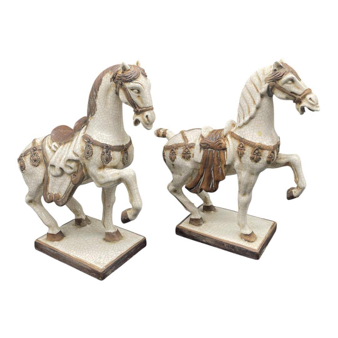 Large pair of crackled ceramic horses – China 20th century