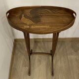 Lounge table rooster signed galle era art nouveau marquetry