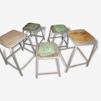 Lot 5 stools industrial origin 1950