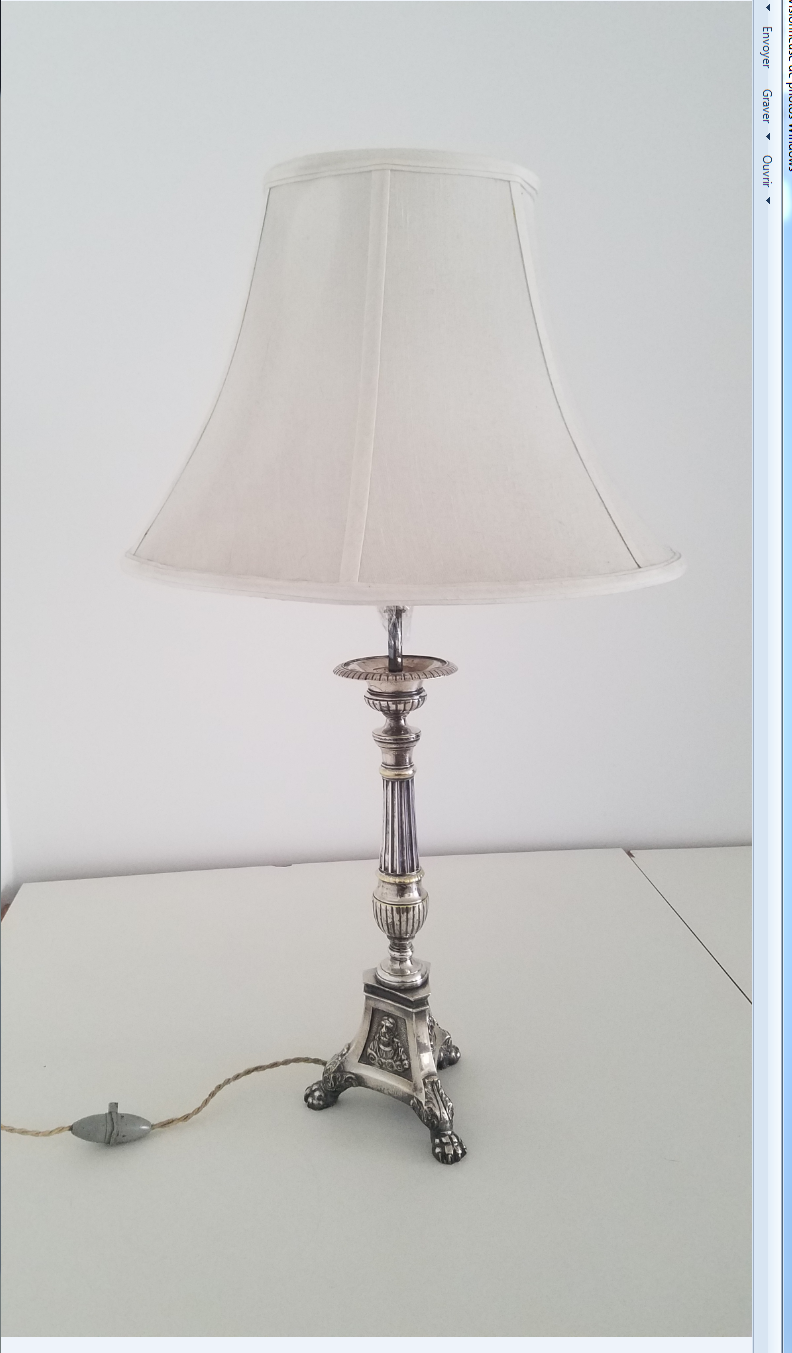 Silver metal lamp, old nineteenth electrified candle refurbished.