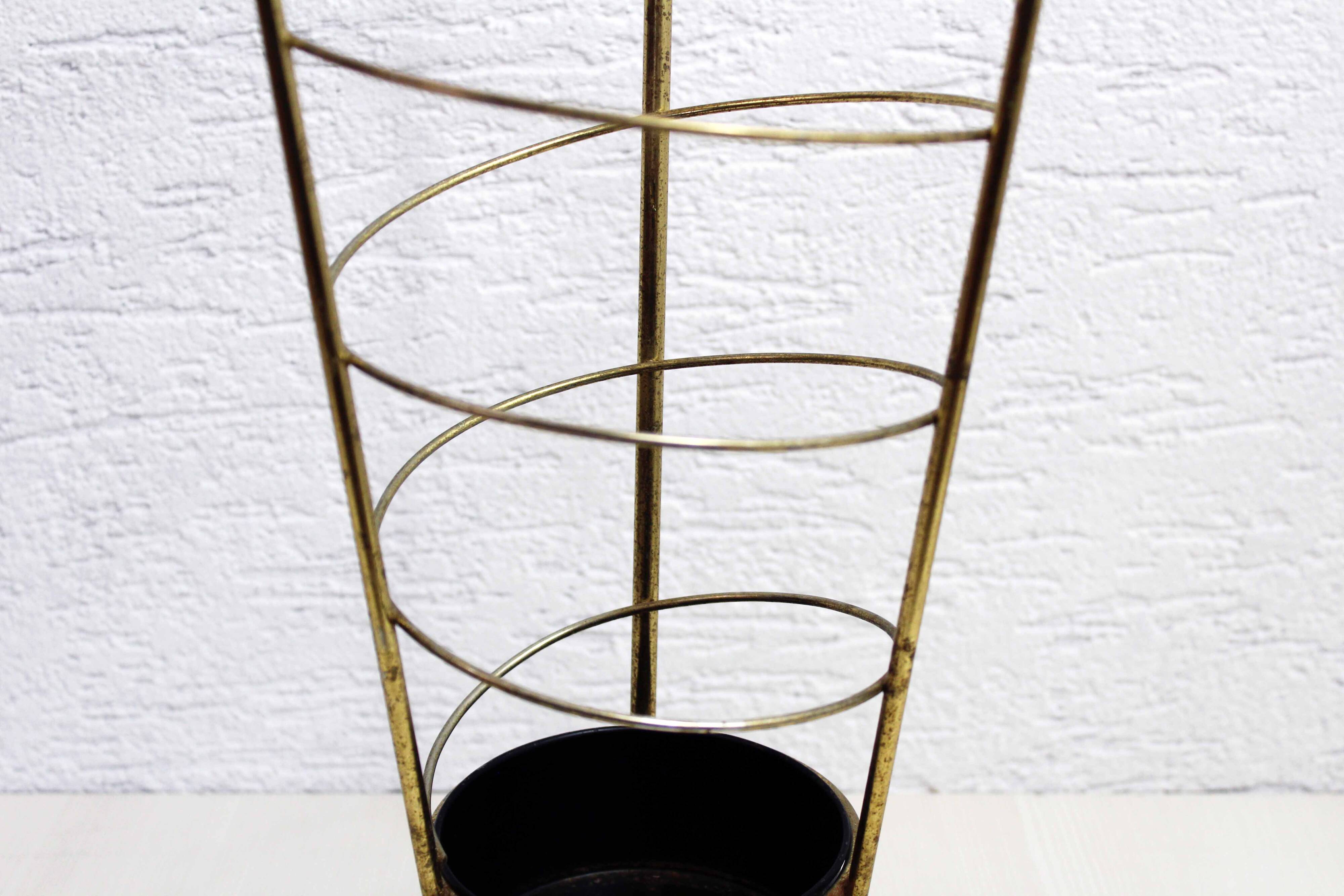 Vintage brass umbrella stand, bamboo handle