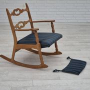1970s, Danish design, oak wood rocking chair with footstool, furniture wool, original condition.
