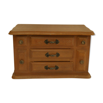large oak jewelry box in the shape of a dresser
