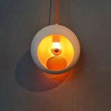 White openwork pendant light with orange interior 1970/1980.