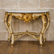 Louis XV style console – Cream and gold lacquered wood – Marble top