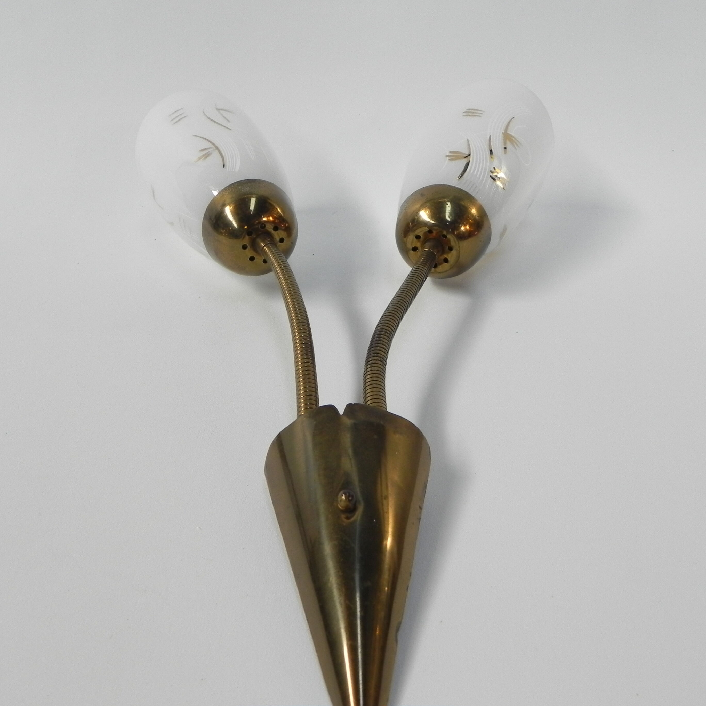 Vintage wall lamp with tube rods and 2 glass shades