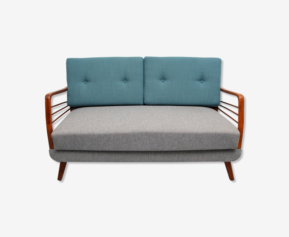 1950s sofa/daybed in grey and petrol