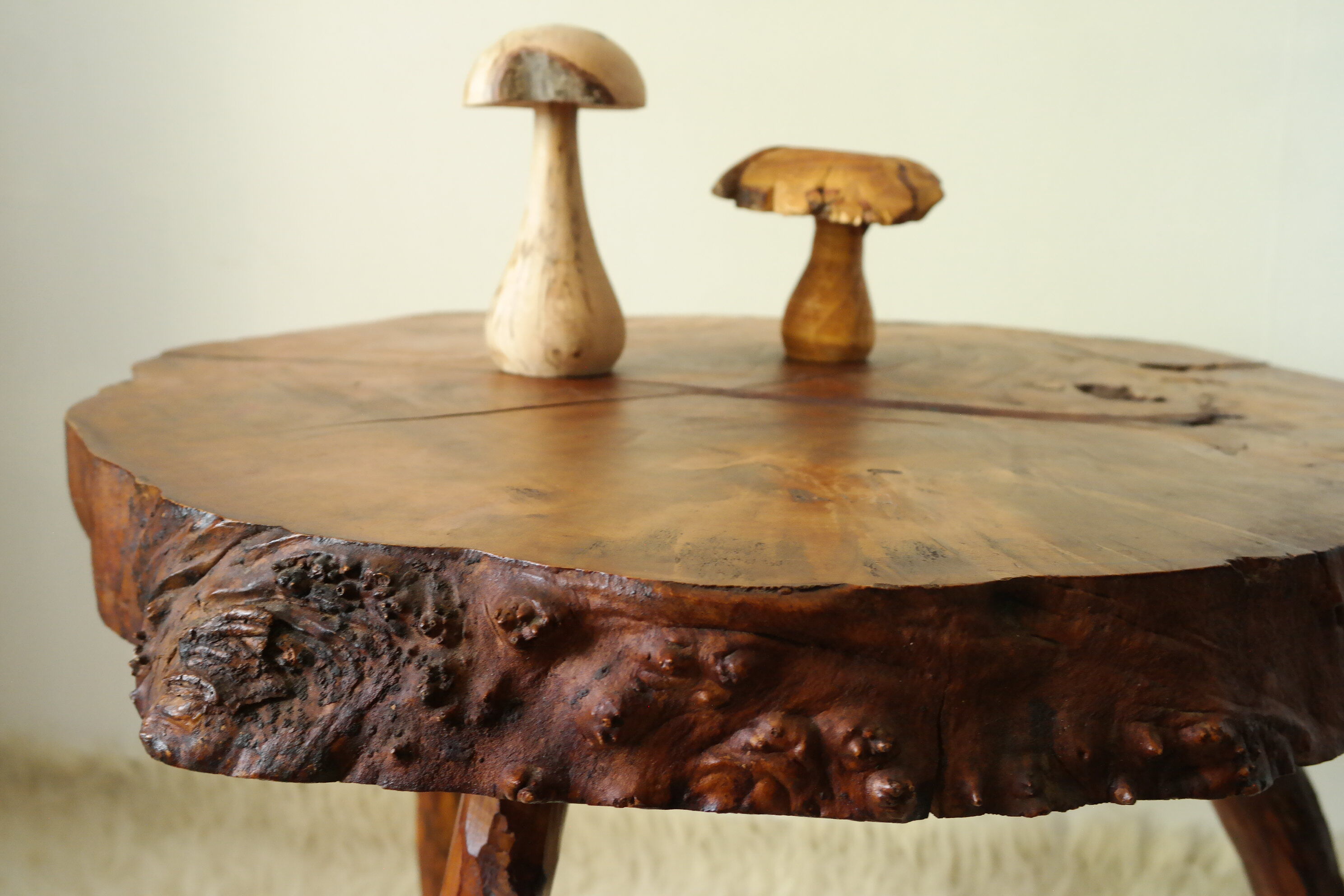 Brutalist side table made from vintage tree stump wood