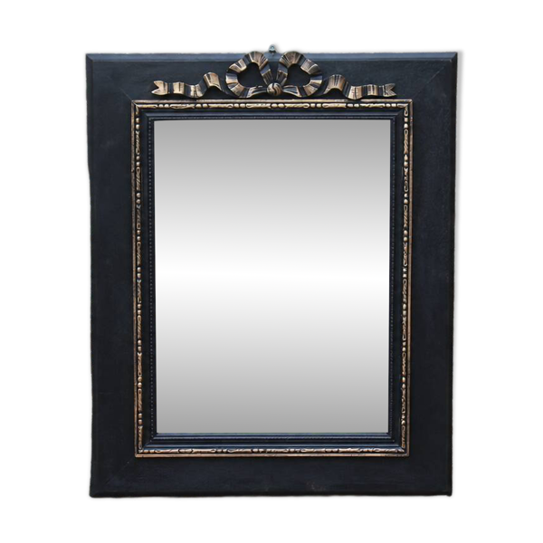 Miroir vintage en bois noir et doré à fronton – style Napoléon III