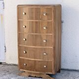 High art deco chest of drawers with mustache feet in raw walnut, 1930s