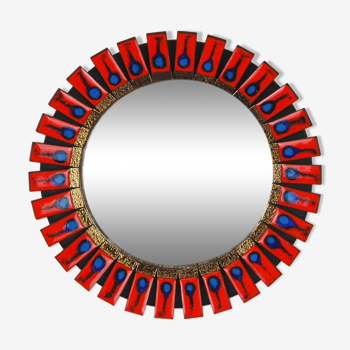 Miroir soleil vintage convexe & céramique