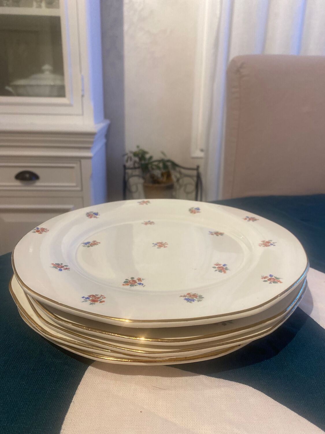 Dessert plate and porcelain dish with a multicoloured floral pattern vintage.