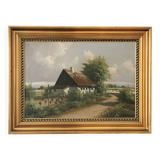 Large Vintage Countryside Cottage Original Oil Painting,circa 1940