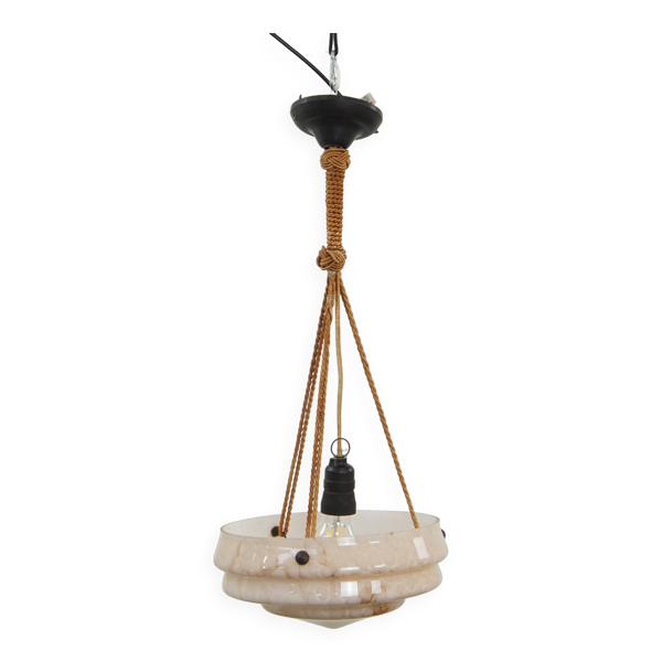 Suspension vintage design Art Déco en verre marbré rose tendre — Beyit
