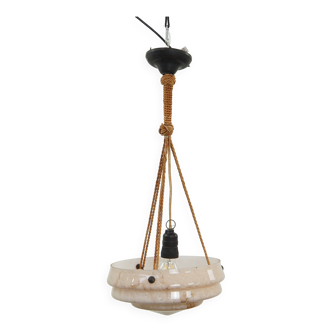 Vintage soft pink marbled glass Art Deco design pendant lamp