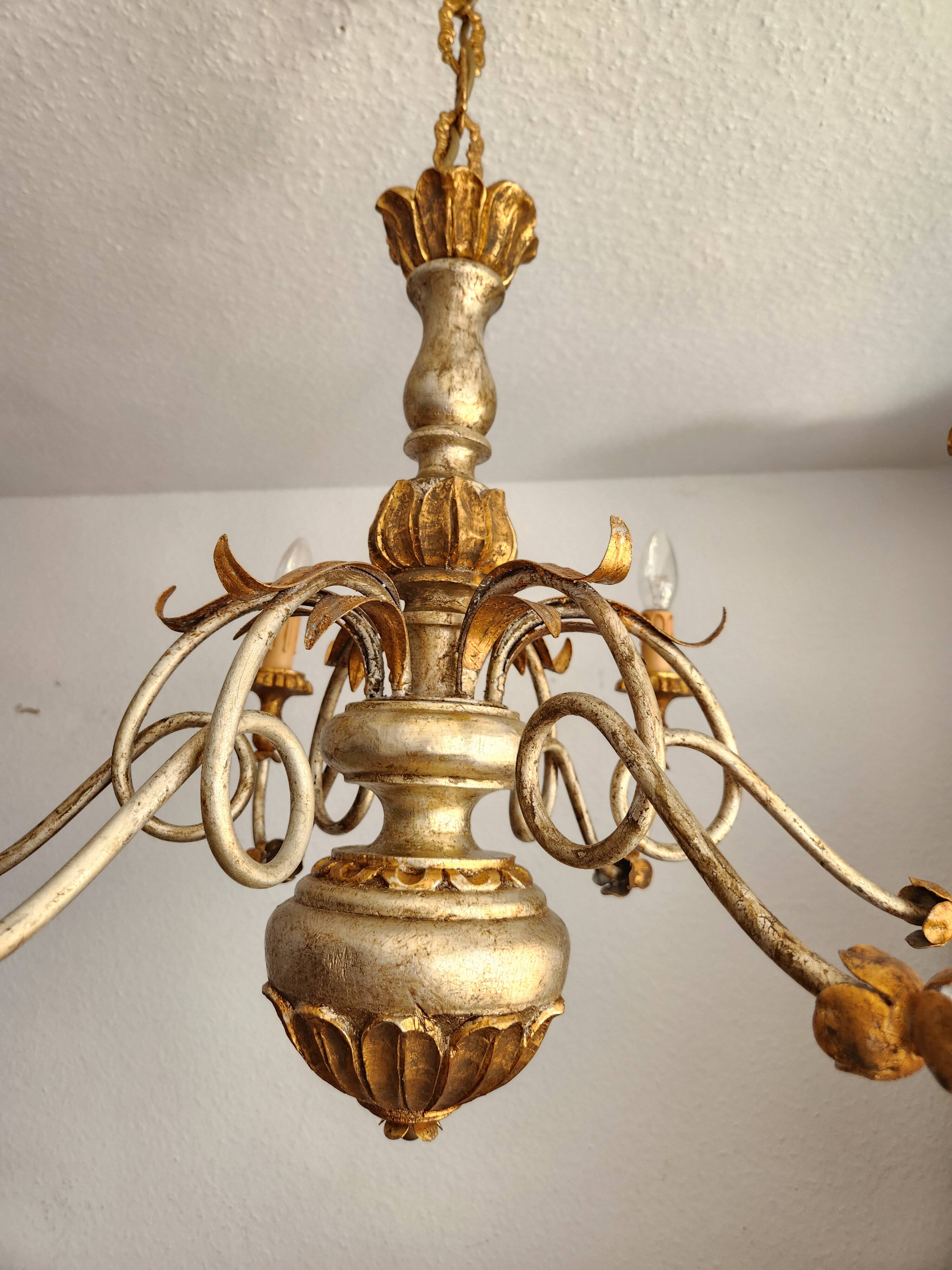 Antique gilded silver chandelier Florentine Rococo Louis XV Italy