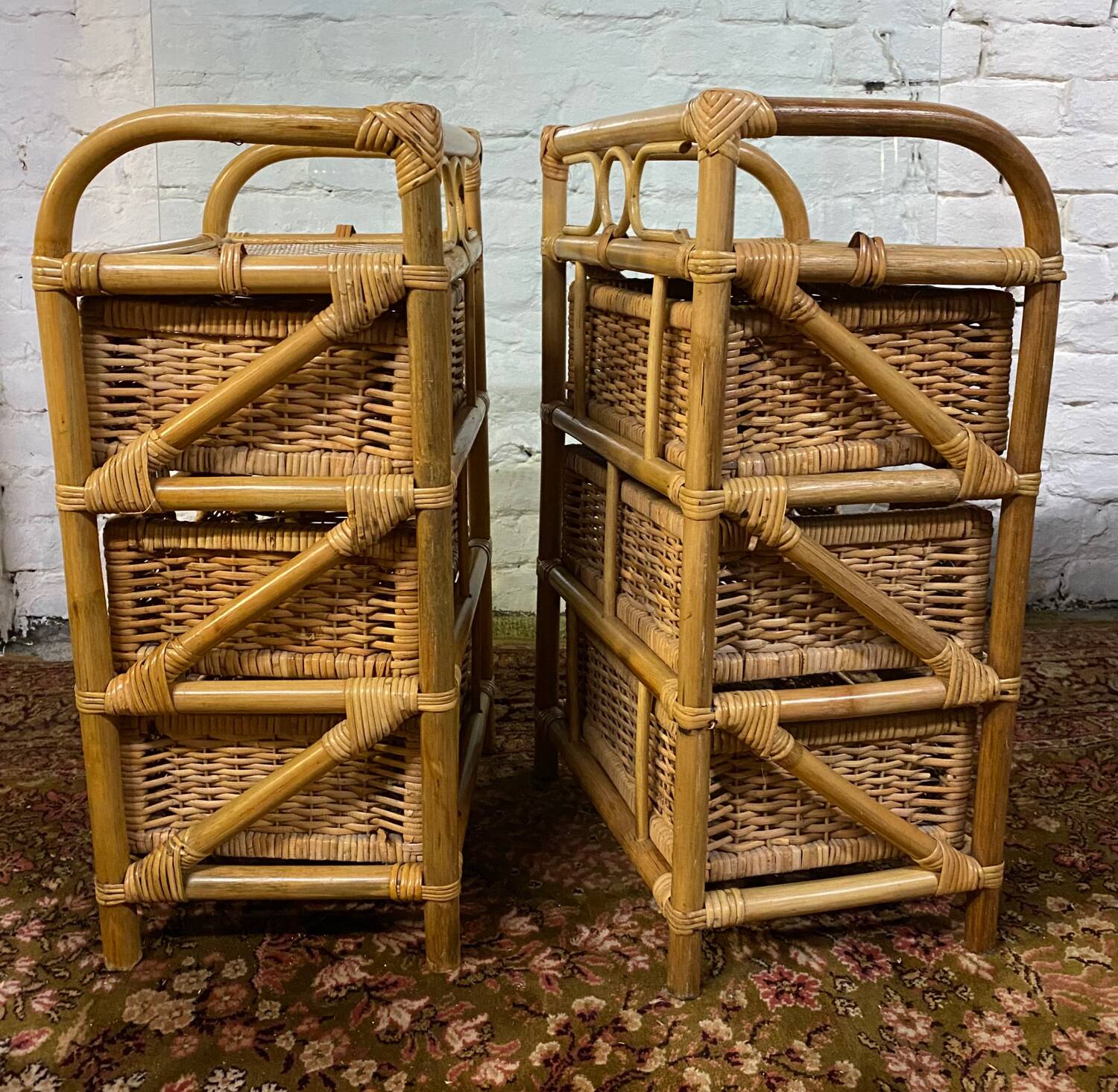 Pair of vintage rattan bedside tables from the 70s